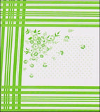 Freckled Sage Oilcloth Fabric Swatch LIme Cornflowers and grid on white background