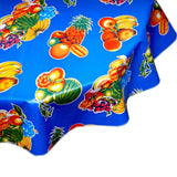 round tropical fruit blue oilcloth tablecloth