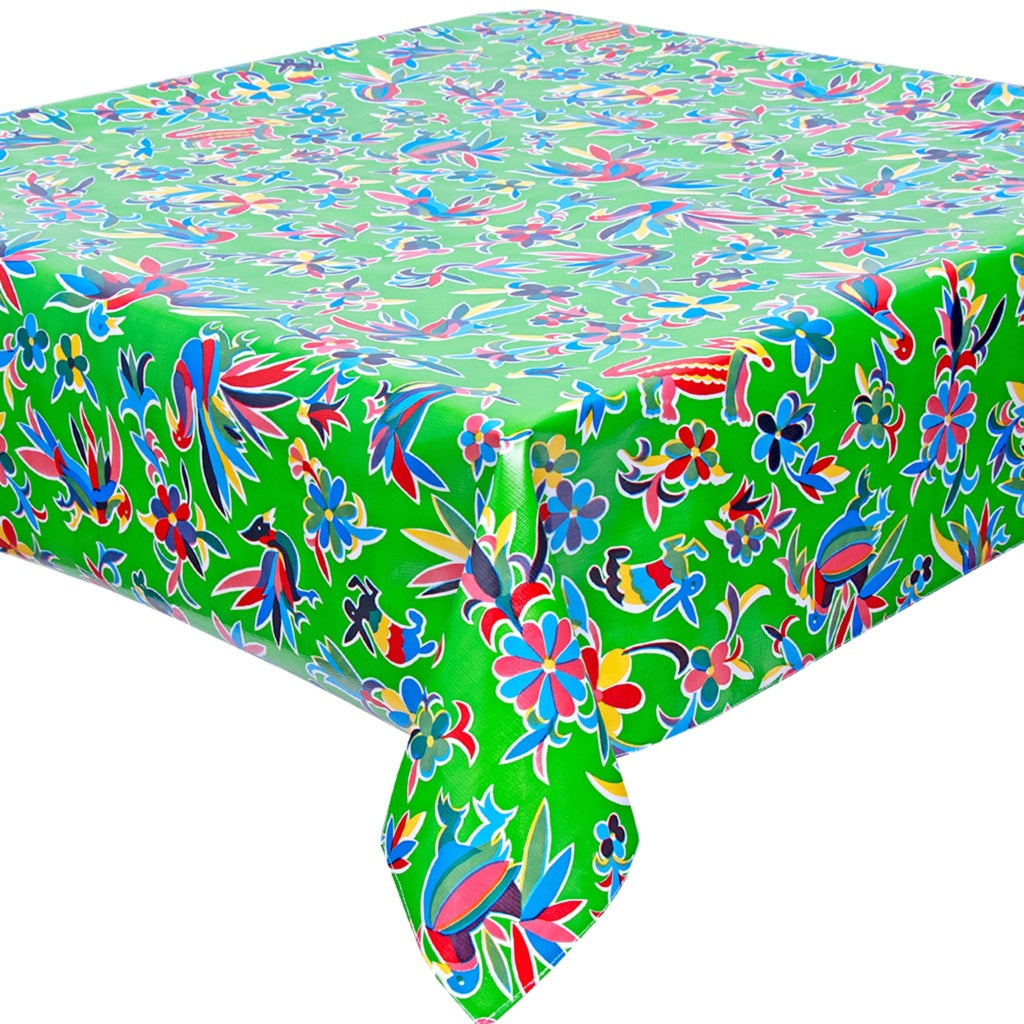 square animal wonderland lime green oilcloth tablecloth with a hem