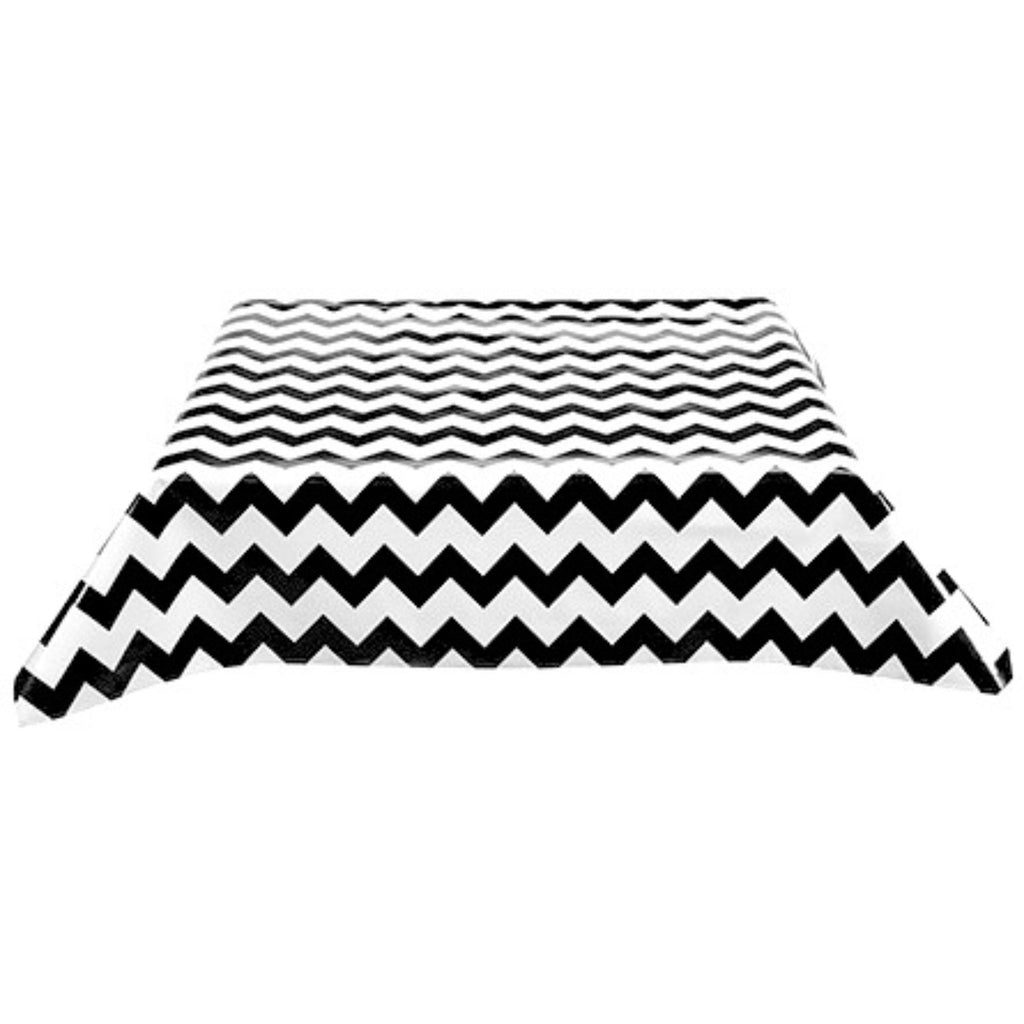 square chevron black oilcloth tablecloth with a hem