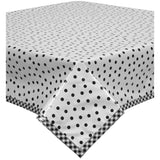 square or rectangular dot black oilcloth tablecloth w/ black gingham trim