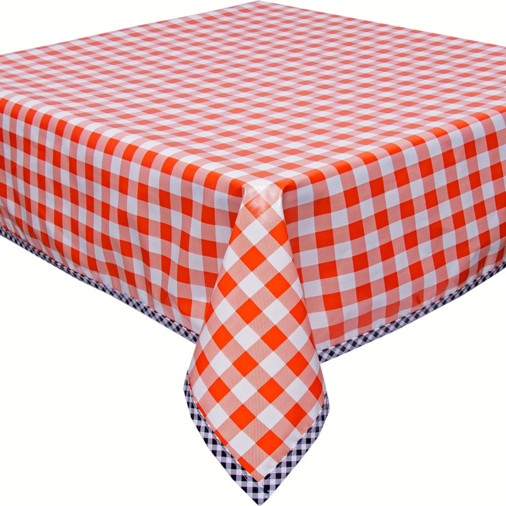 square large gingham orange oilcloth tablecloth with black gingham trim