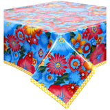 square betty's bunch light blue oilcloth tablecloth with yellow gingham trim