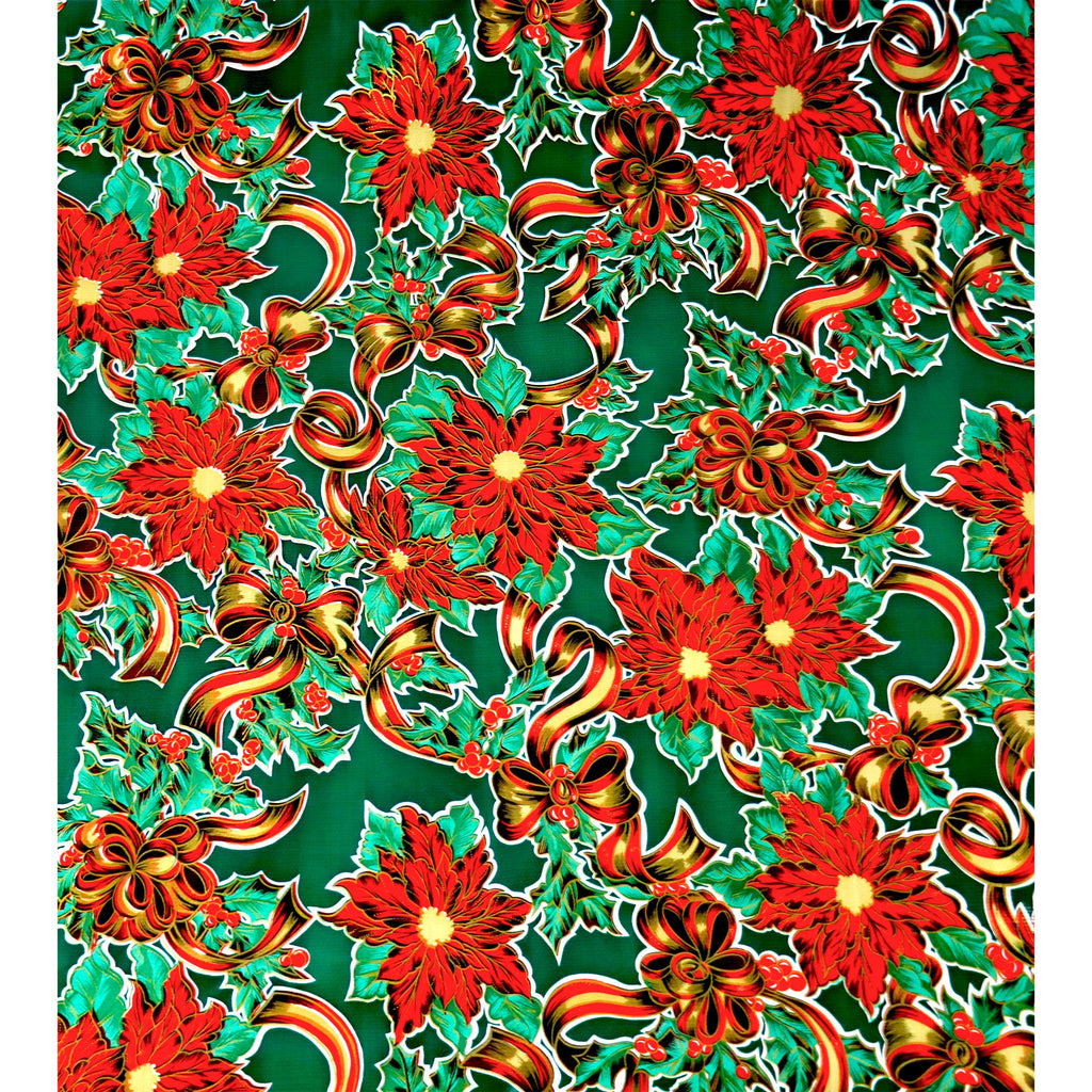 christmas ribbons and holly green oilcloth swatch