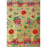 christmas bells and bows gold oilcloth swatch