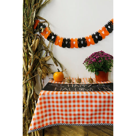 halloween decorated large gingham orange oilcloth tablecloth with black gingham trim