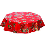 round christmas bells and bows red oilcloth tablecloth