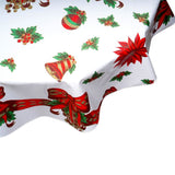 round christmas bells and bows white oilcloth tablecloth