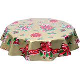 round christmas bells and bows gold oilcloth tablecloth