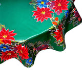 round christmas poinsettia green oilcloth tablecloth