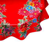 round christmas poinsettia red oilcloth tablecloth
