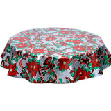 round christmas ribbons and holly silver oilcloth tablecloth