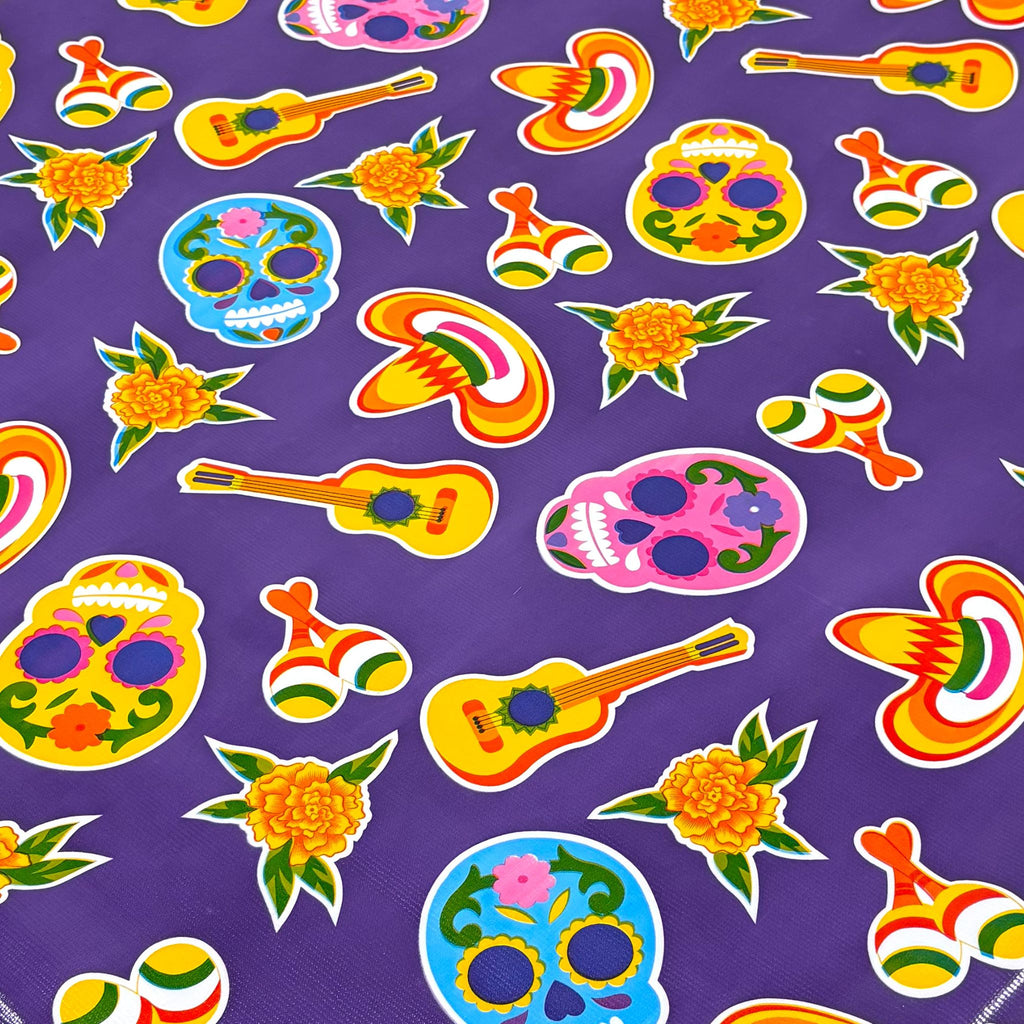 Round Skulls on Purple Oilcloth Tablecloths