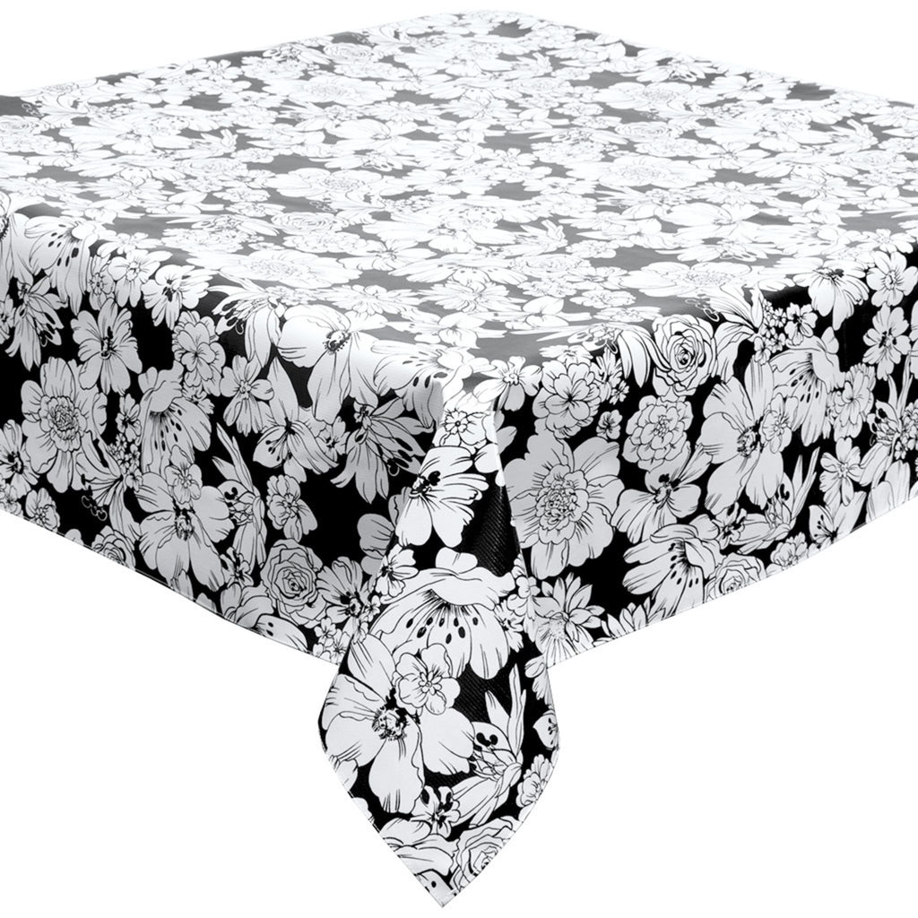 chelsea flowers black oilcloth tablecloth with a hem