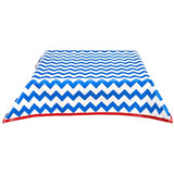 chevron blue oilcloth tablecloth with solid red trim