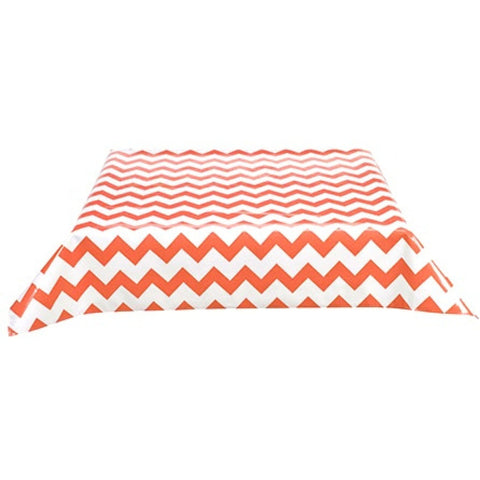 chevron coral oilcloth tablecloth with a hem