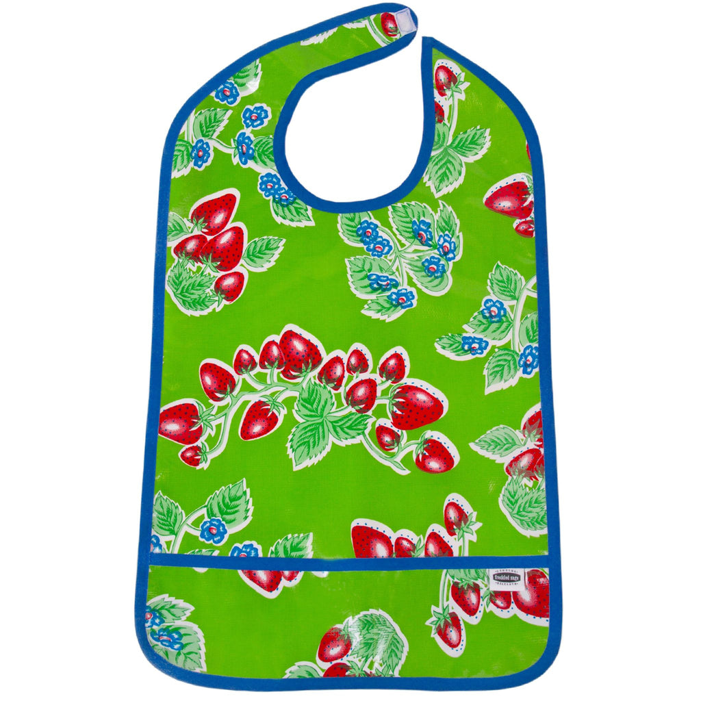 Freckled Sage Oilcloth Adult Bib Strawberry Green