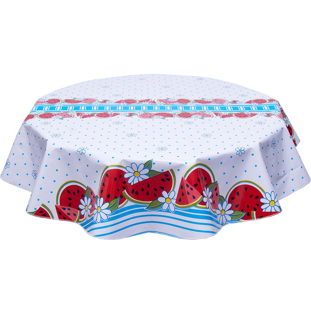 freckled sage round tablecloth watermelon light blue