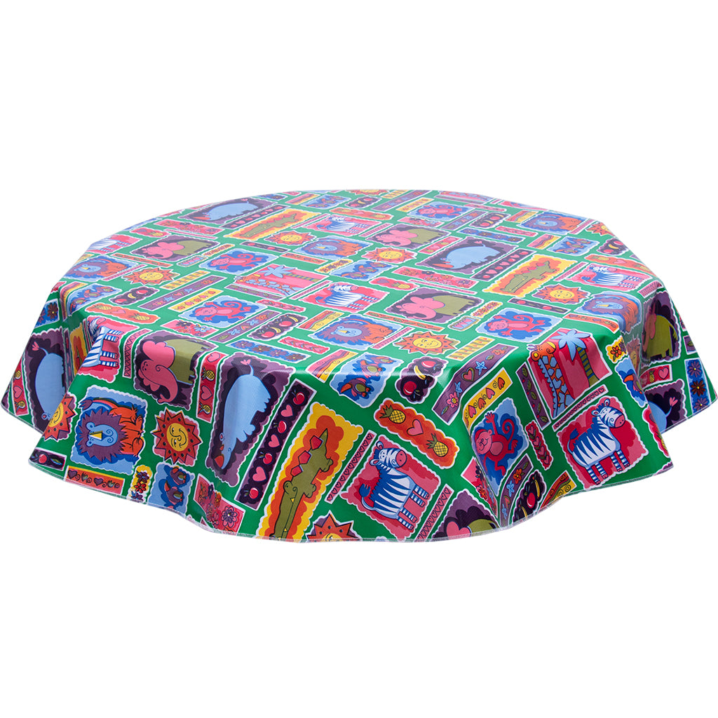 FreckledSage.com Round Tablecloth Menagerie Green