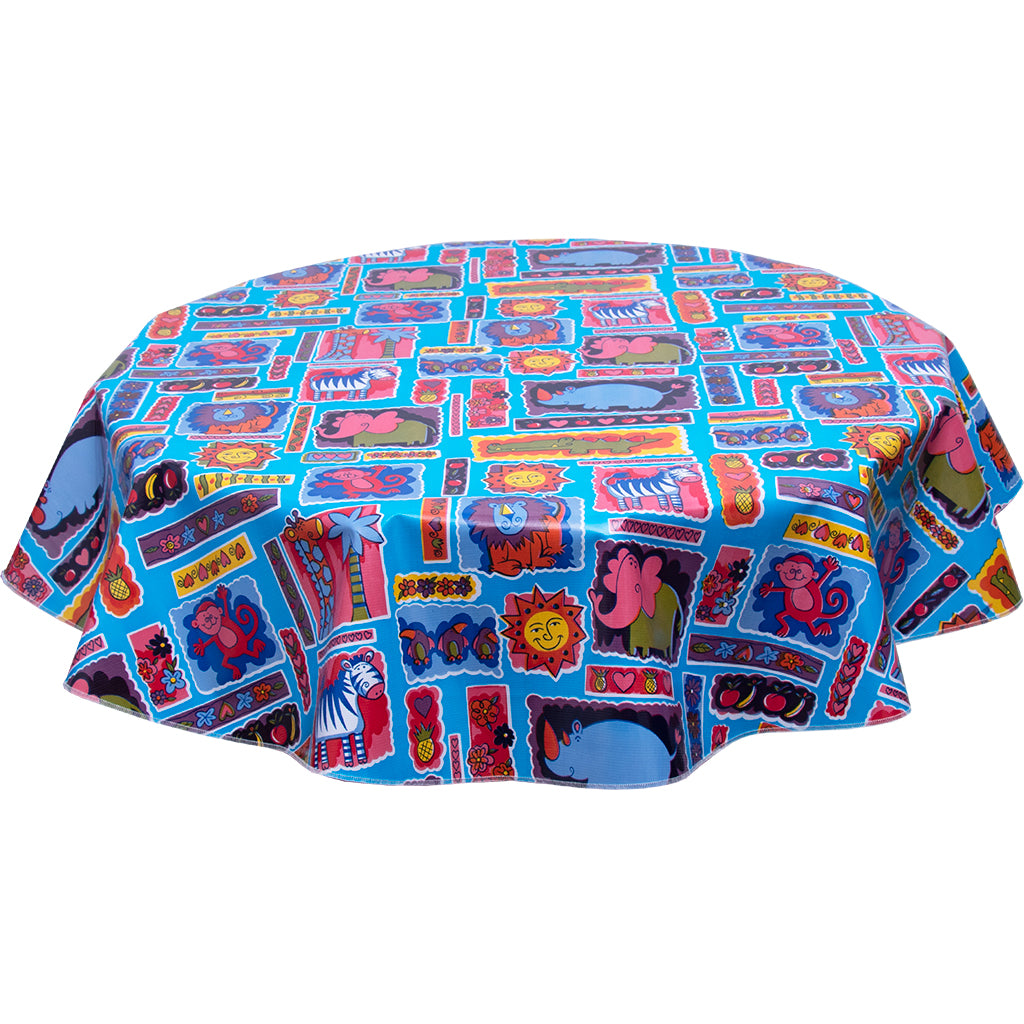 round oilcloth tablecloth menagerie light blue