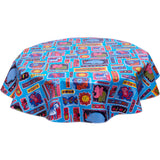 round oilcloth tablecloth menagerie light blue
