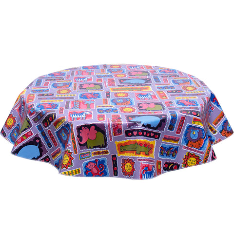 FreckledSage.com Purple Menagerie Round Oilcloth Tablecloth