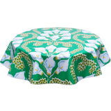 Round oilcloth tablecloth calla lily green