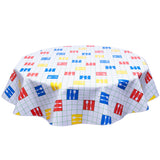 FreckledSage.com Round Tablecloth Forks and Spoons on Green Grid