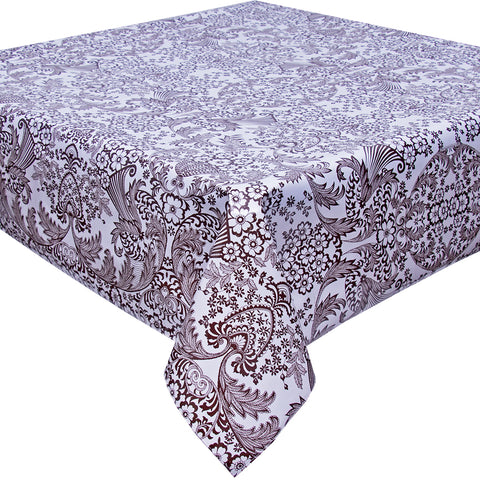 Freckled Sage Oilcloth Tablecloth Brown Toile