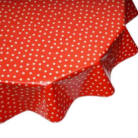 freckled sage tan dot on red round tablecloth