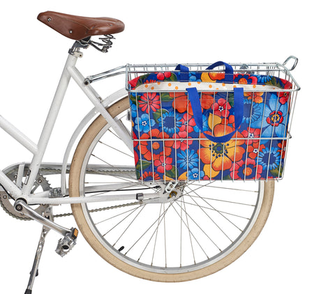 Freckled Sage Oilcloth Bike Basket Tote Betty's Bunch Navy