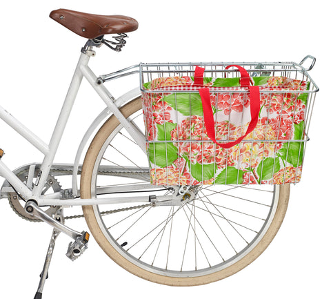 Freckled Sage Oilcloth Bike Basket Tote Hydrangea