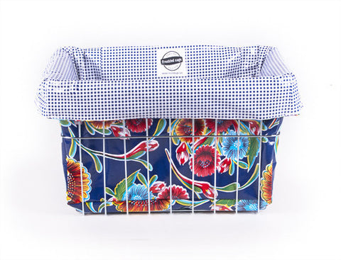 Freckled Sage Oilcloth Bike Basket Liner Bloom Navy