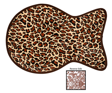 Freckled Sage Oilcloth Reversible Cat Mat in Leopard