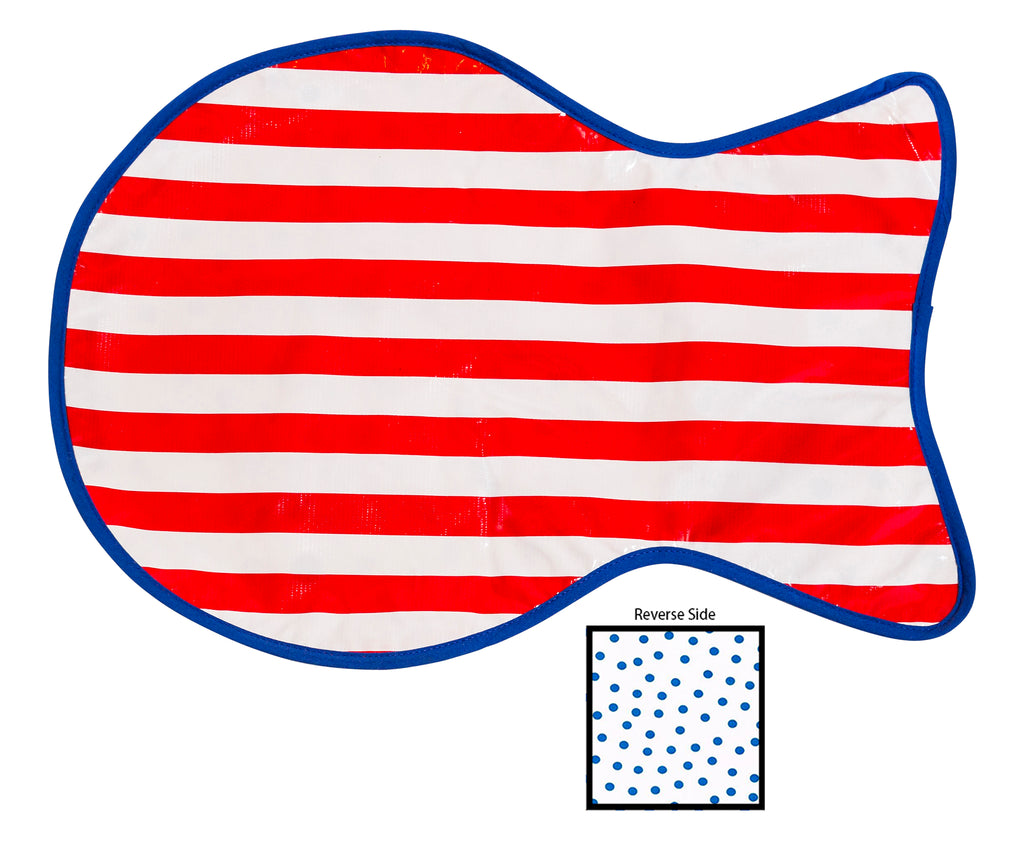 Freckled Sage Oilcloth Cat Mat Red Stripe