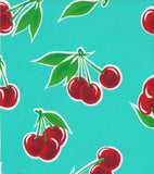 Round Oilcloth Tablecloth in Cherry Aqua