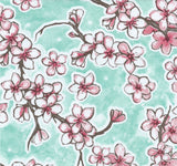 Freckled Sage Oilcloth Swatch Cherry Blossom Aqua