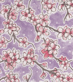 Round Oilcloth Tablecloth in Cherry Blossom Lavender