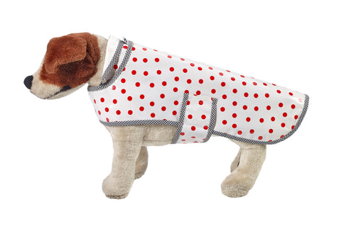 Freckled Sage Oilcloth Doggie Raincoat in Dot Red
