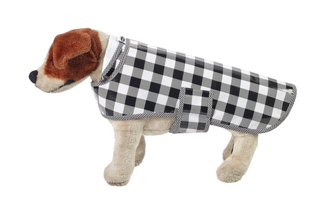 Freckled Sage Oilcloth Doggie Raincoat in Gingham Black