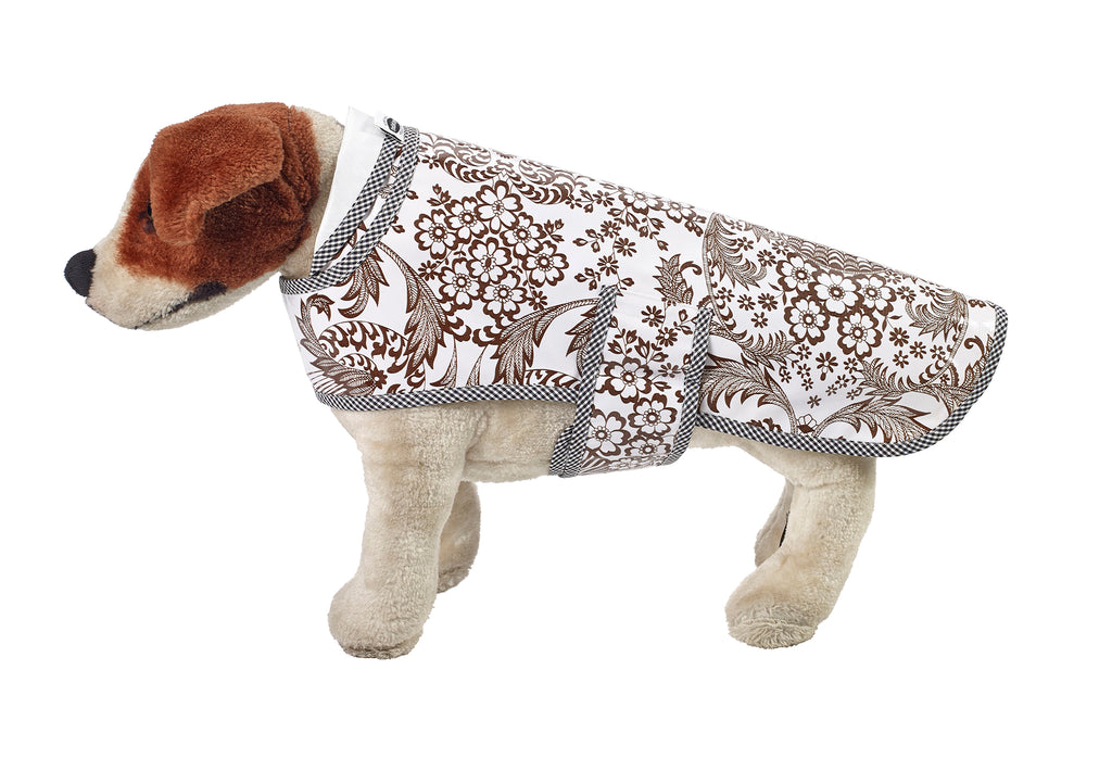 Freckled Sage Oilcloth Doggie Raincoat in Toile Brown