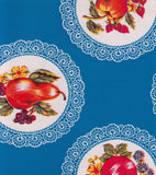 Freckled Sage Oilcloth Swatch Doily on Blue