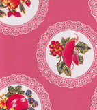 Freckled Sage Oilcloth Swatch Doily on Pink