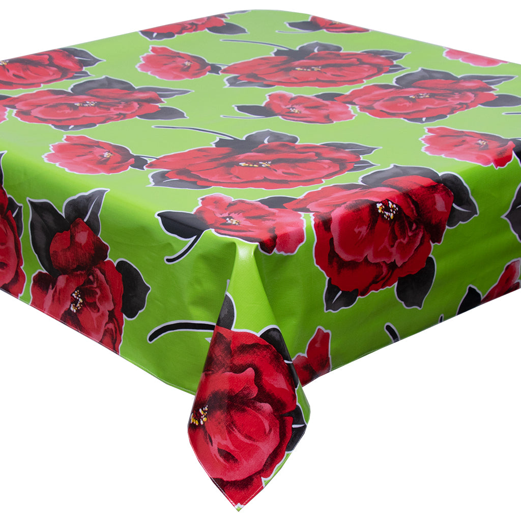 Freckled Sage Gardenias on Lime Oilcloth Tablecloth