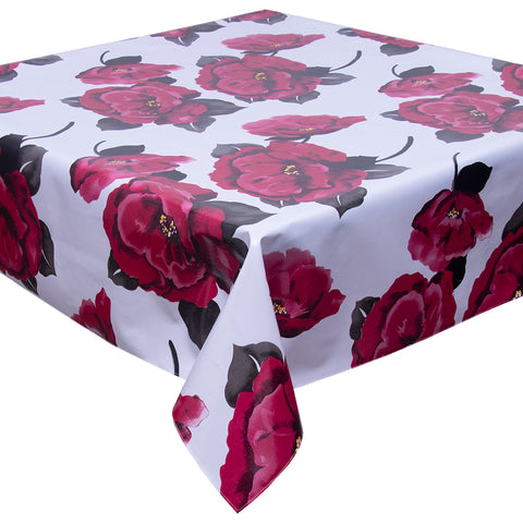 Freckled Sage Gardenias on White Tablecloth