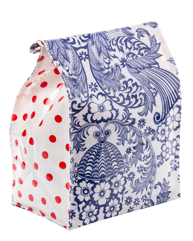 Freckled Sage Oilcloth Lunch Bag Toile Blue 