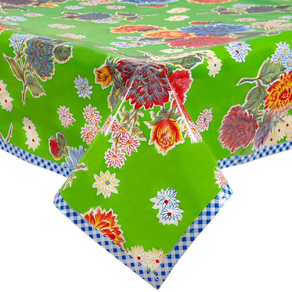 Freckled Sage Oilcloth Tablecloth Mum Green w Blue GT