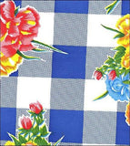 Freckled Sage Oilcloth Products Swatch Gingham and Flowers Navy