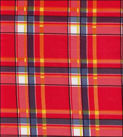 Plaid Red and Navy Blue Oilcloth Tablecloth with Navy Gingham Trim