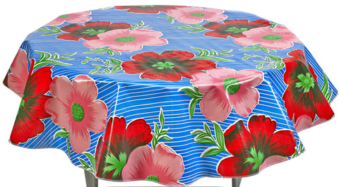 Freckled Sage Round Tablecloth Flowers & Stripes Blue